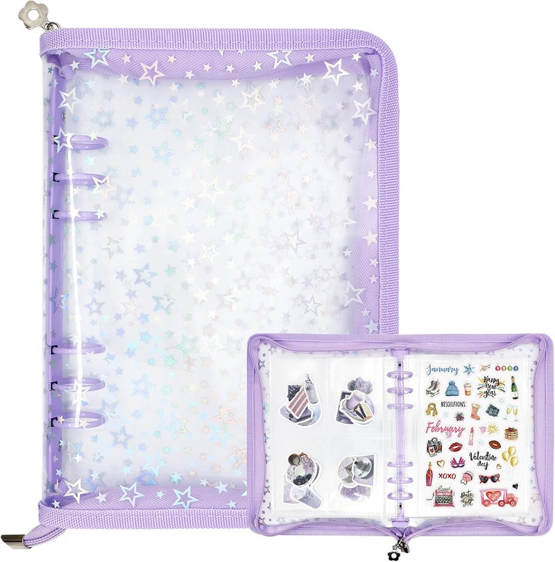 Ruatu Sticker Organizer Binder - Reusable Sticker Collecting Book Storage Album Holder with Pocket Pages A5 Zipper Cover Collection Container (Purple) - Image 1